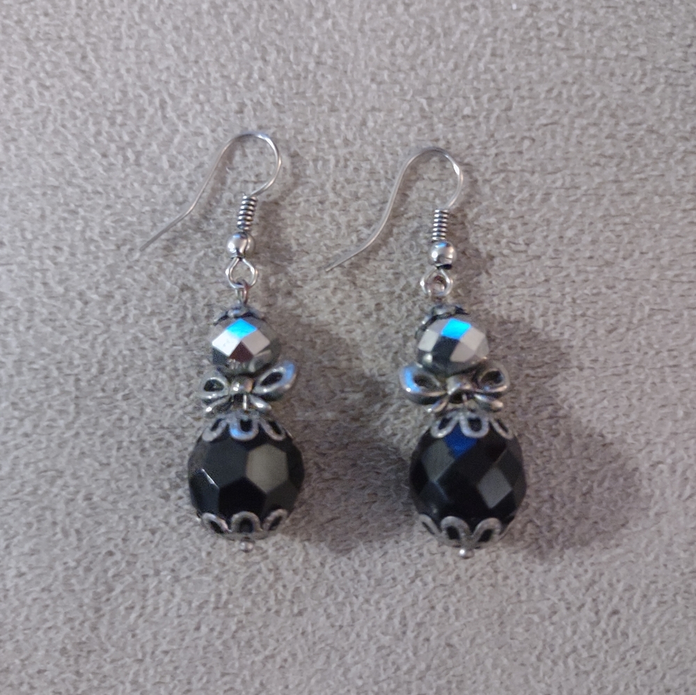 Black Glass Dangle Earrings